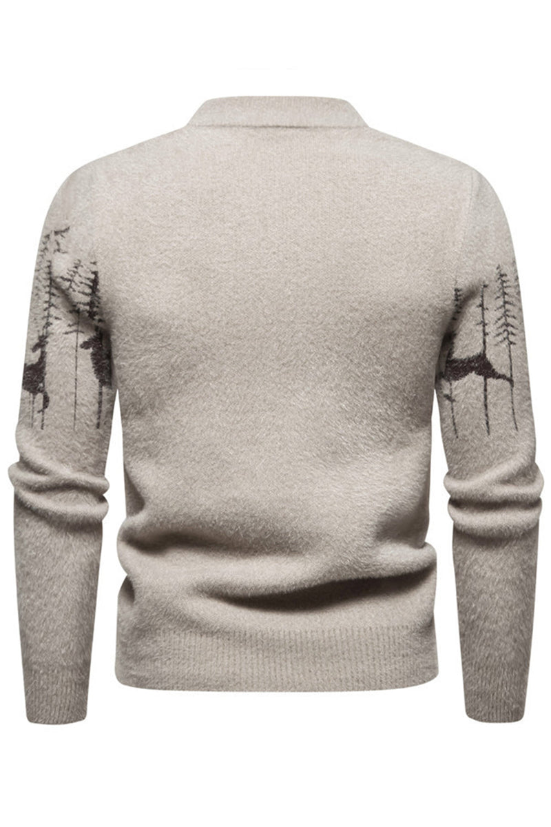 Load image into Gallery viewer, Men's Black Slim-fit Crew Neck Christmas Deer Print Sweater