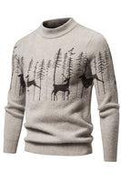 Load image into Gallery viewer, Men's Black Slim-fit Crew Neck Christmas Deer Print Sweater