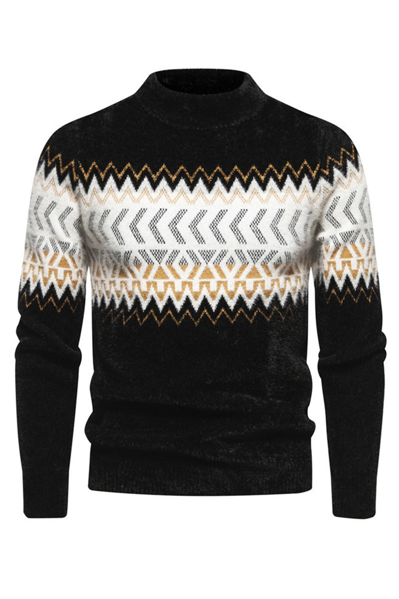 Load image into Gallery viewer, Black Colorblock Round Neck Slim Fit Men's Sweater Top