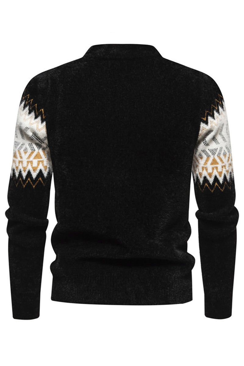 Load image into Gallery viewer, Black Colorblock Round Neck Slim Fit Men's Sweater Top