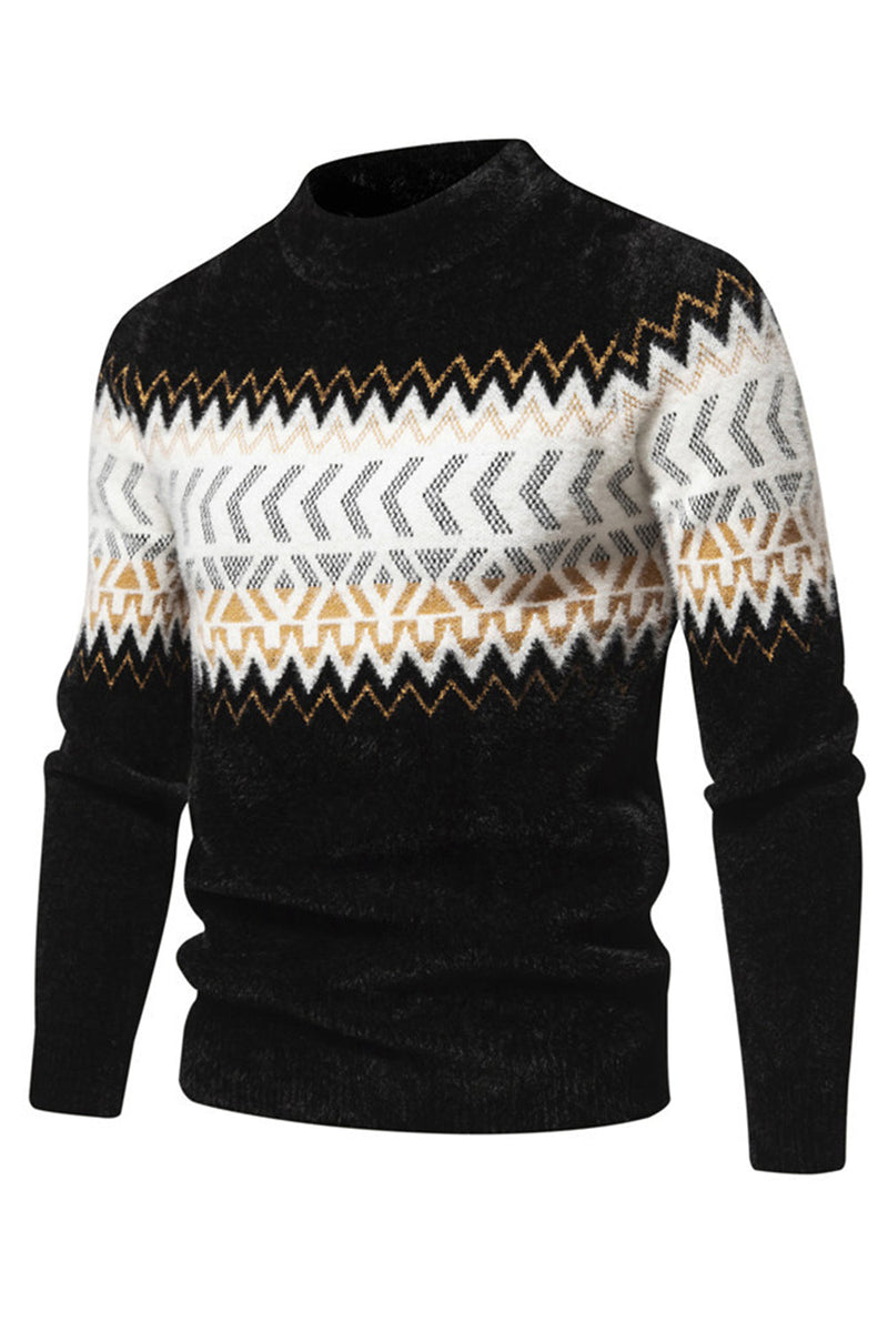 Load image into Gallery viewer, Black Colorblock Round Neck Slim Fit Men's Sweater Top