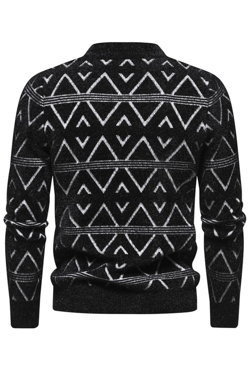 Load image into Gallery viewer, White Men's Round Neck Striped Print Pullover Sweater