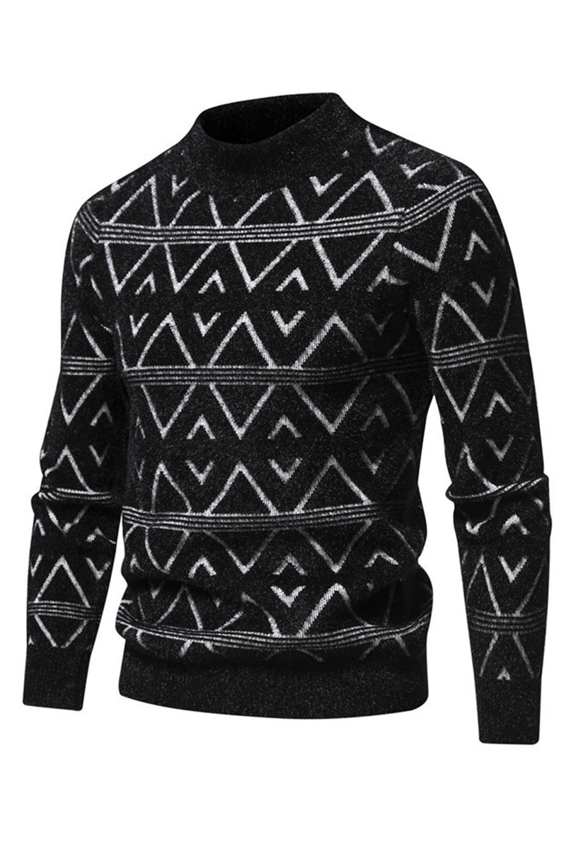 Load image into Gallery viewer, White Men's Round Neck Striped Print Pullover Sweater