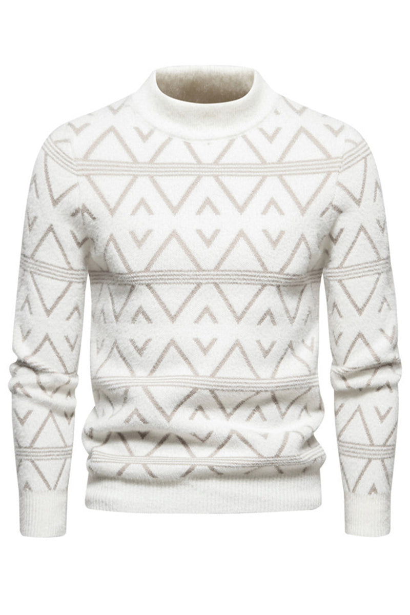 Load image into Gallery viewer, White Men's Round Neck Striped Print Pullover Sweater
