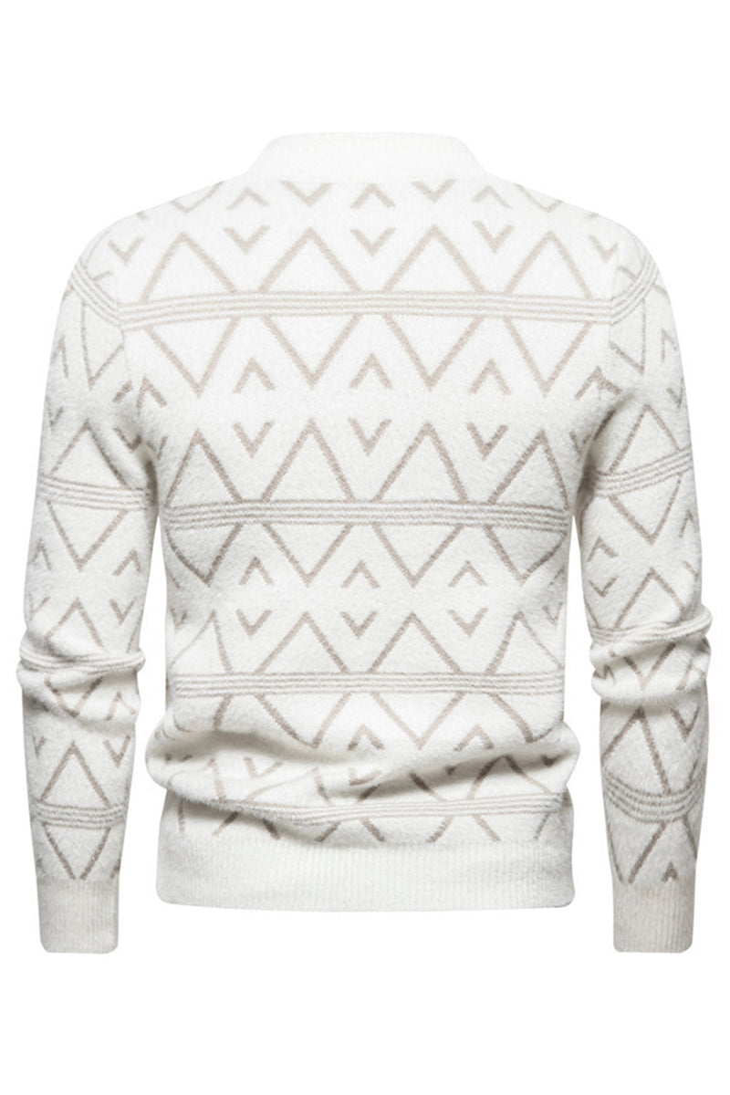 Load image into Gallery viewer, White Men's Round Neck Striped Print Pullover Sweater