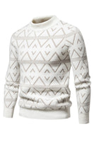 Load image into Gallery viewer, White Men's Round Neck Striped Print Pullover Sweater