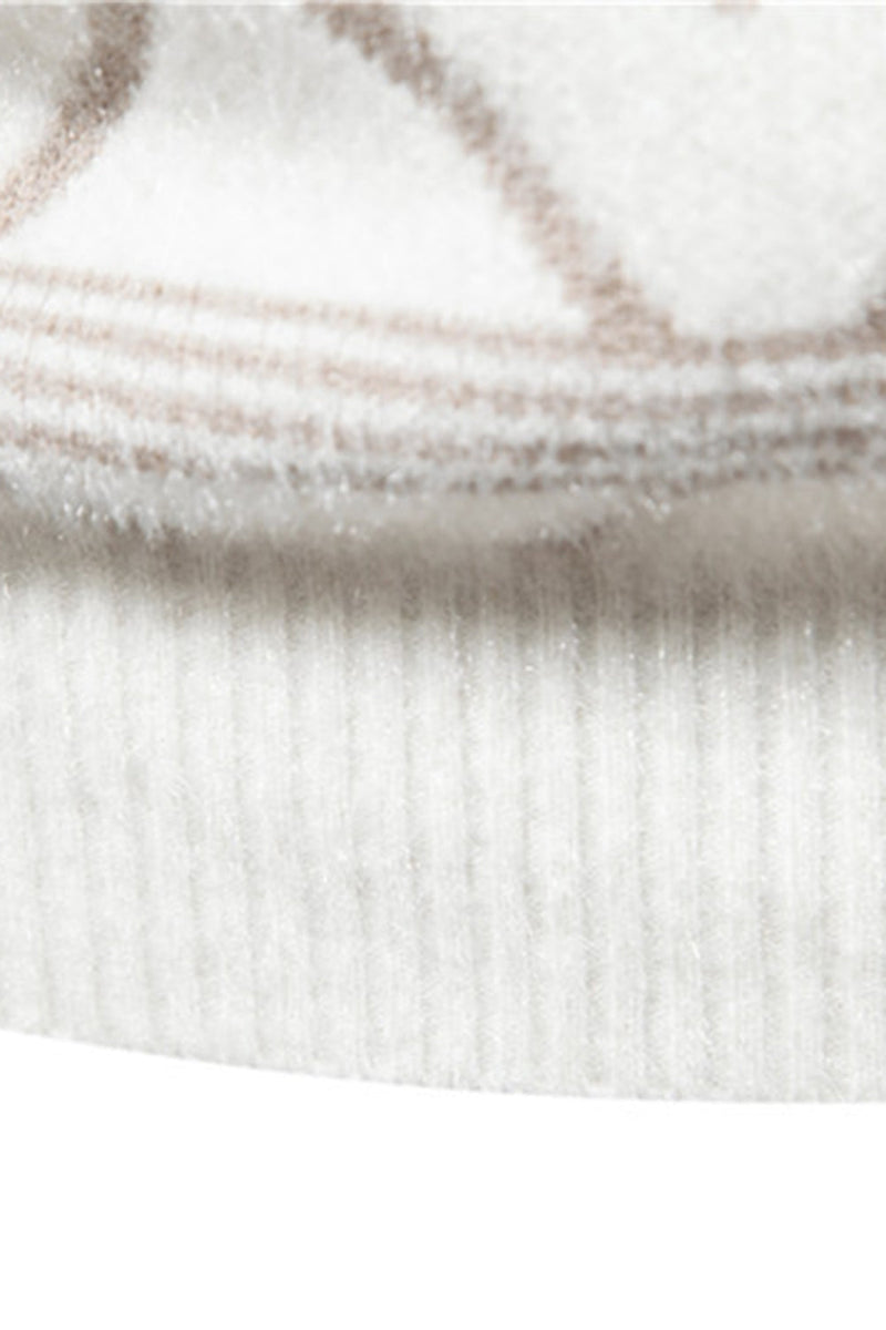 Load image into Gallery viewer, White Men's Round Neck Striped Print Pullover Sweater