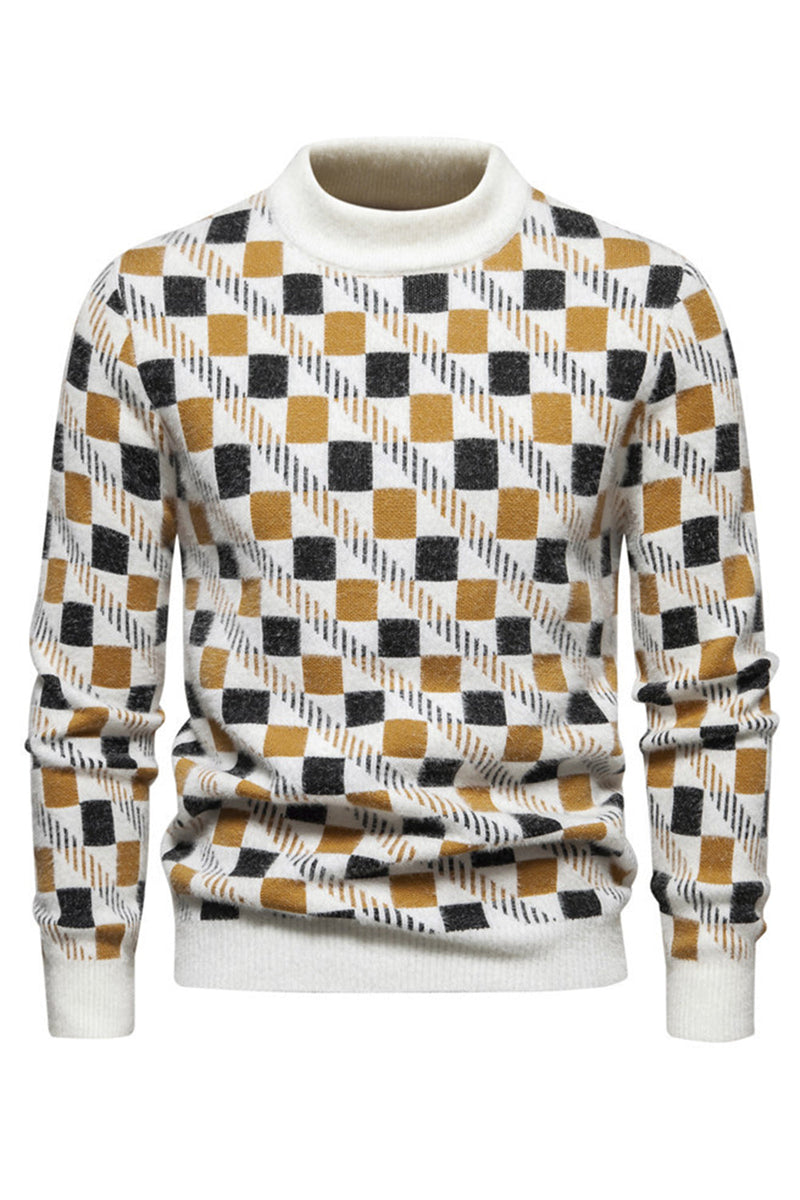 Load image into Gallery viewer, Round Neck Men's White Printed Knit Sweater