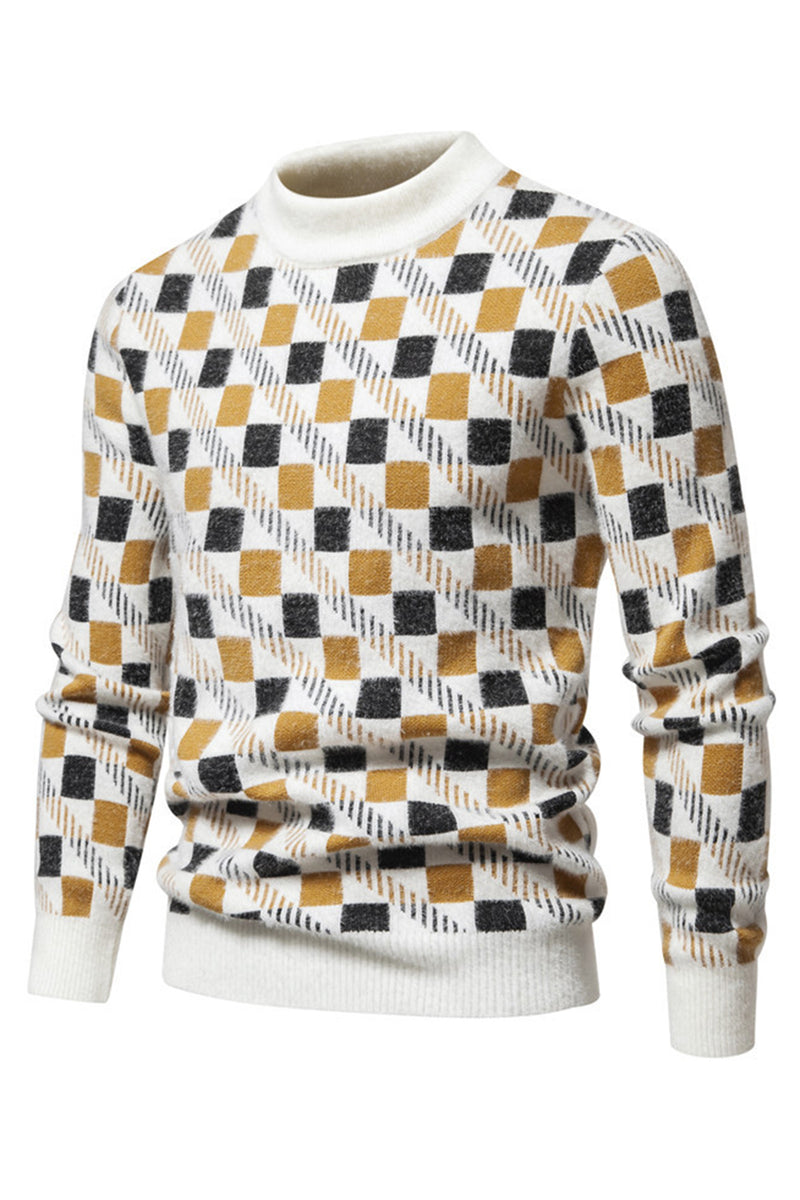 Load image into Gallery viewer, Round Neck Men's White Printed Knit Sweater