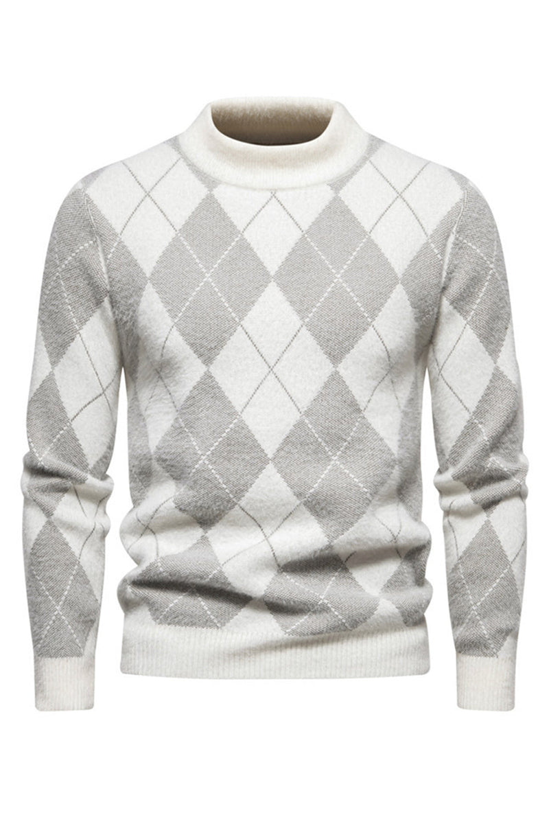 Load image into Gallery viewer, Light Khaki Men's Round Neck Knit Printed Sweater
