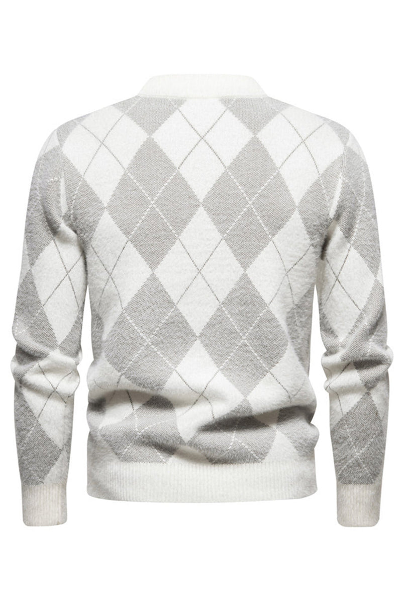 Load image into Gallery viewer, Light Khaki Men's Round Neck Knit Printed Sweater