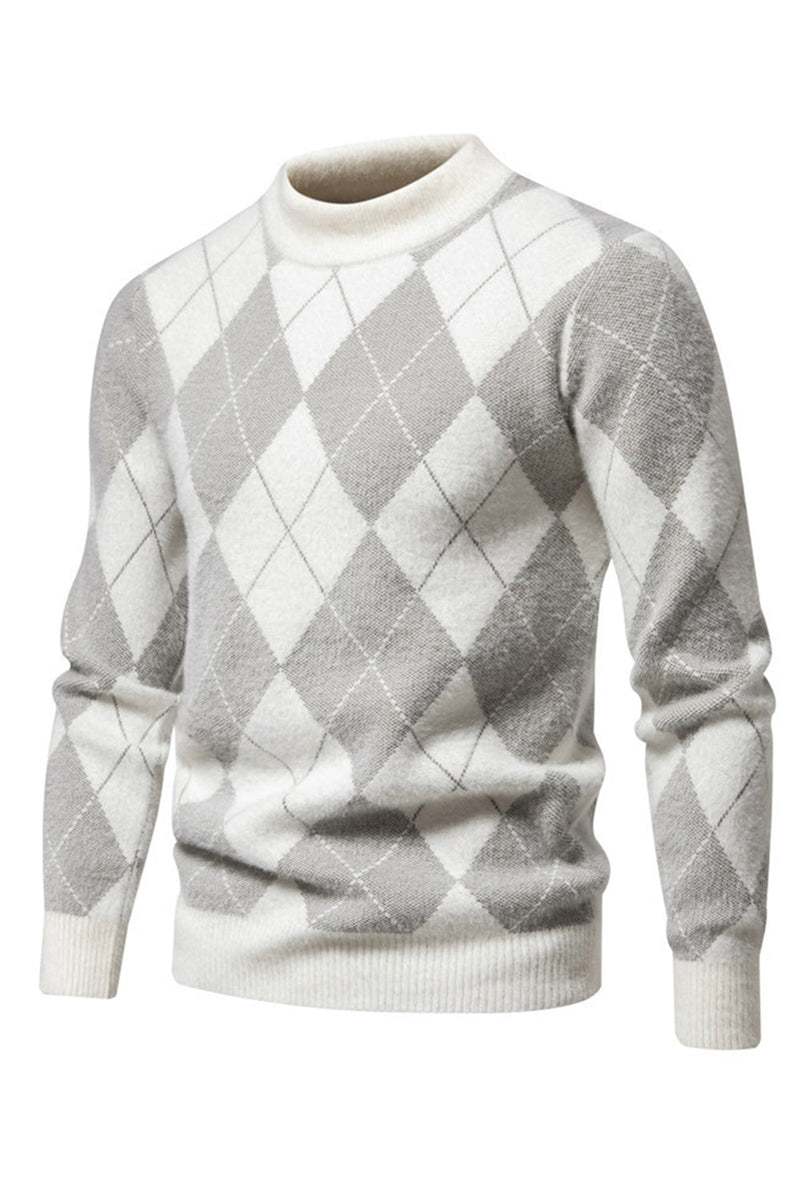 Load image into Gallery viewer, Light Khaki Men's Round Neck Knit Printed Sweater