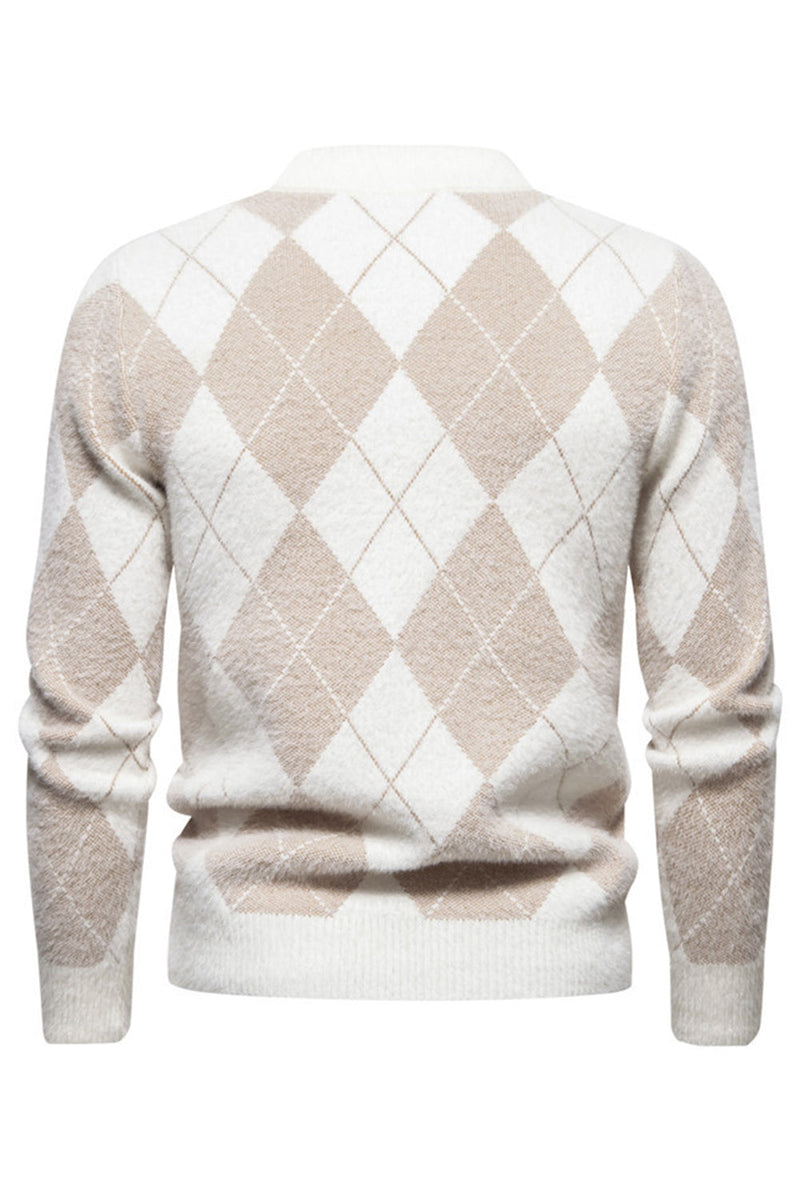 Load image into Gallery viewer, Light Khaki Men's Round Neck Knit Printed Sweater