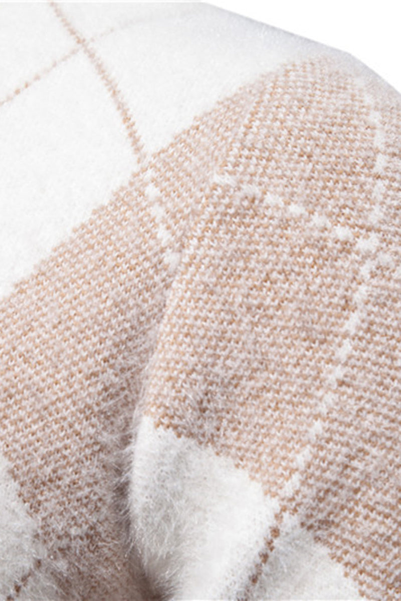 Load image into Gallery viewer, Light Khaki Men's Round Neck Knit Printed Sweater