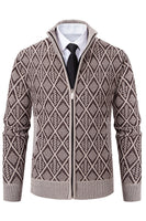 Load image into Gallery viewer, Men's Jacquard Plus Velvet Casual Stand Collar Cardigan Jacket