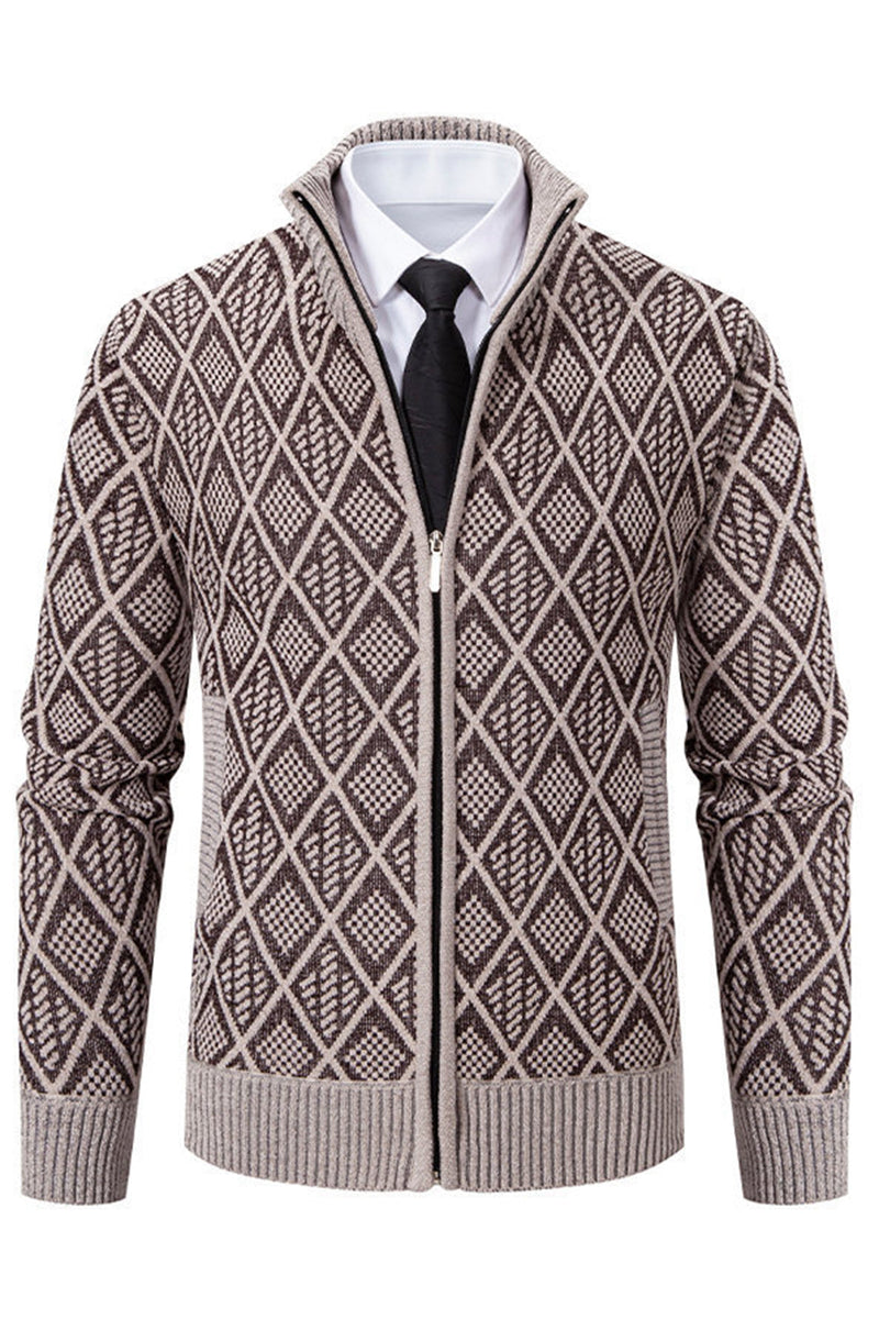 Load image into Gallery viewer, Men's Jacquard Plus Velvet Casual Stand Collar Cardigan Jacket