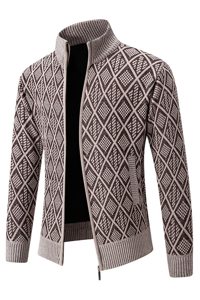 Load image into Gallery viewer, Men's Jacquard Plus Velvet Casual Stand Collar Cardigan Jacket