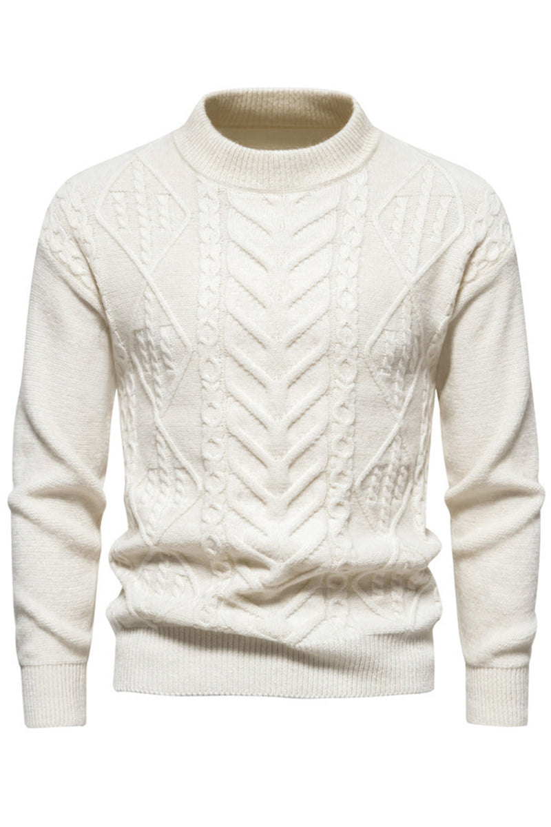 Load image into Gallery viewer, White Jacquard Round Neck Men's Knit Sweater