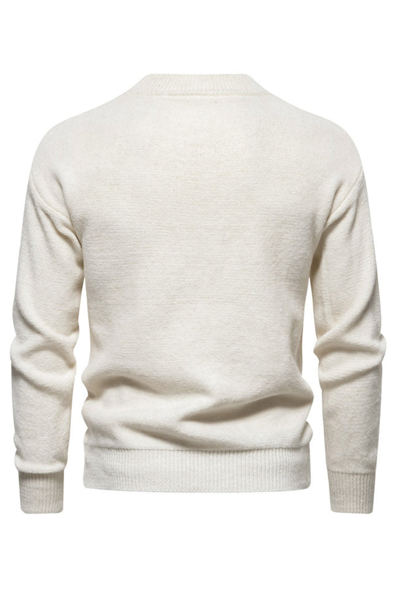 Load image into Gallery viewer, White Jacquard Round Neck Men's Knit Sweater