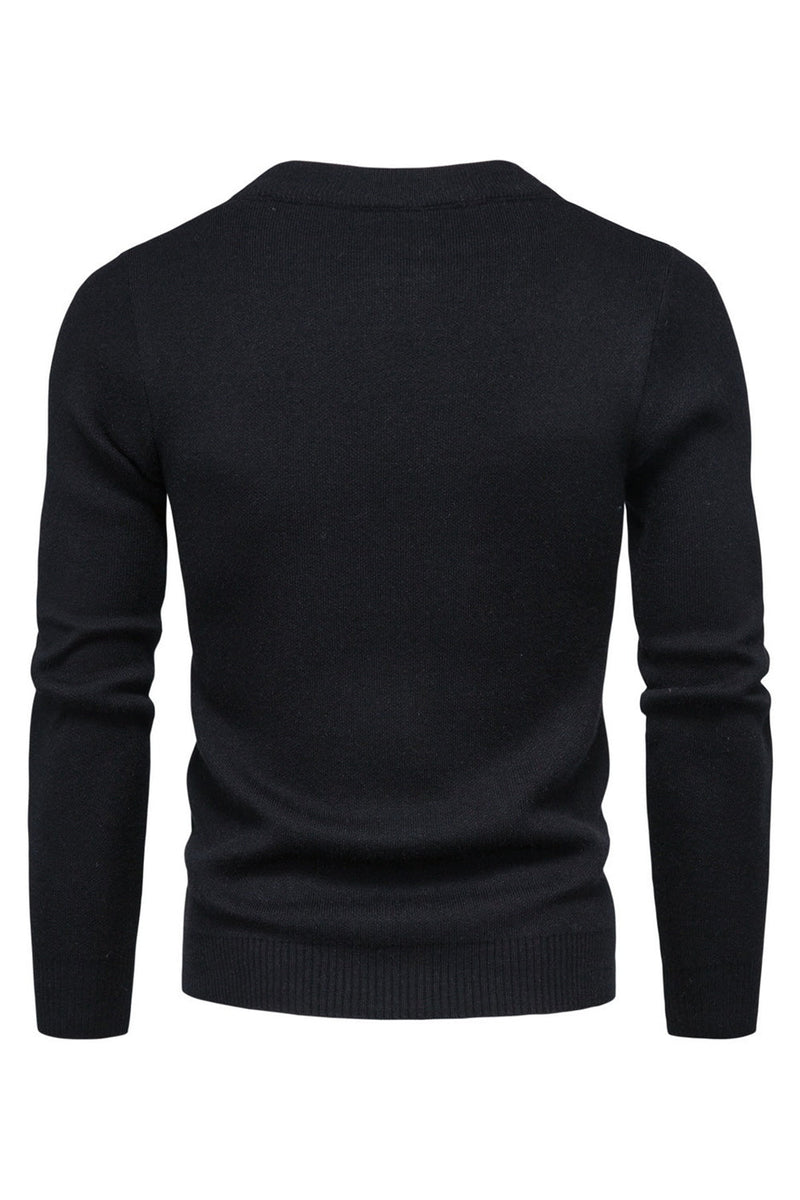 Load image into Gallery viewer, Black Round Neck Men's Zippered Knitted Sweater