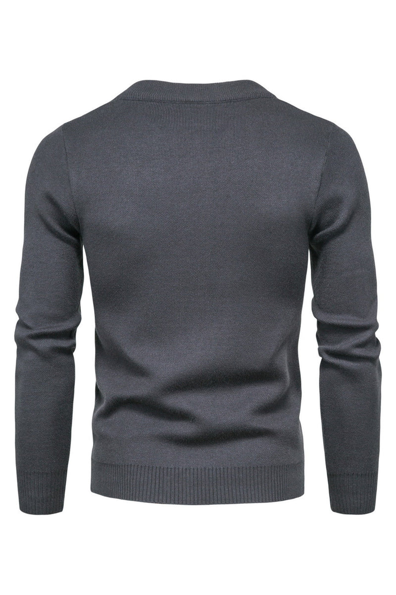 Load image into Gallery viewer, Black Round Neck Men's Zippered Knitted Sweater