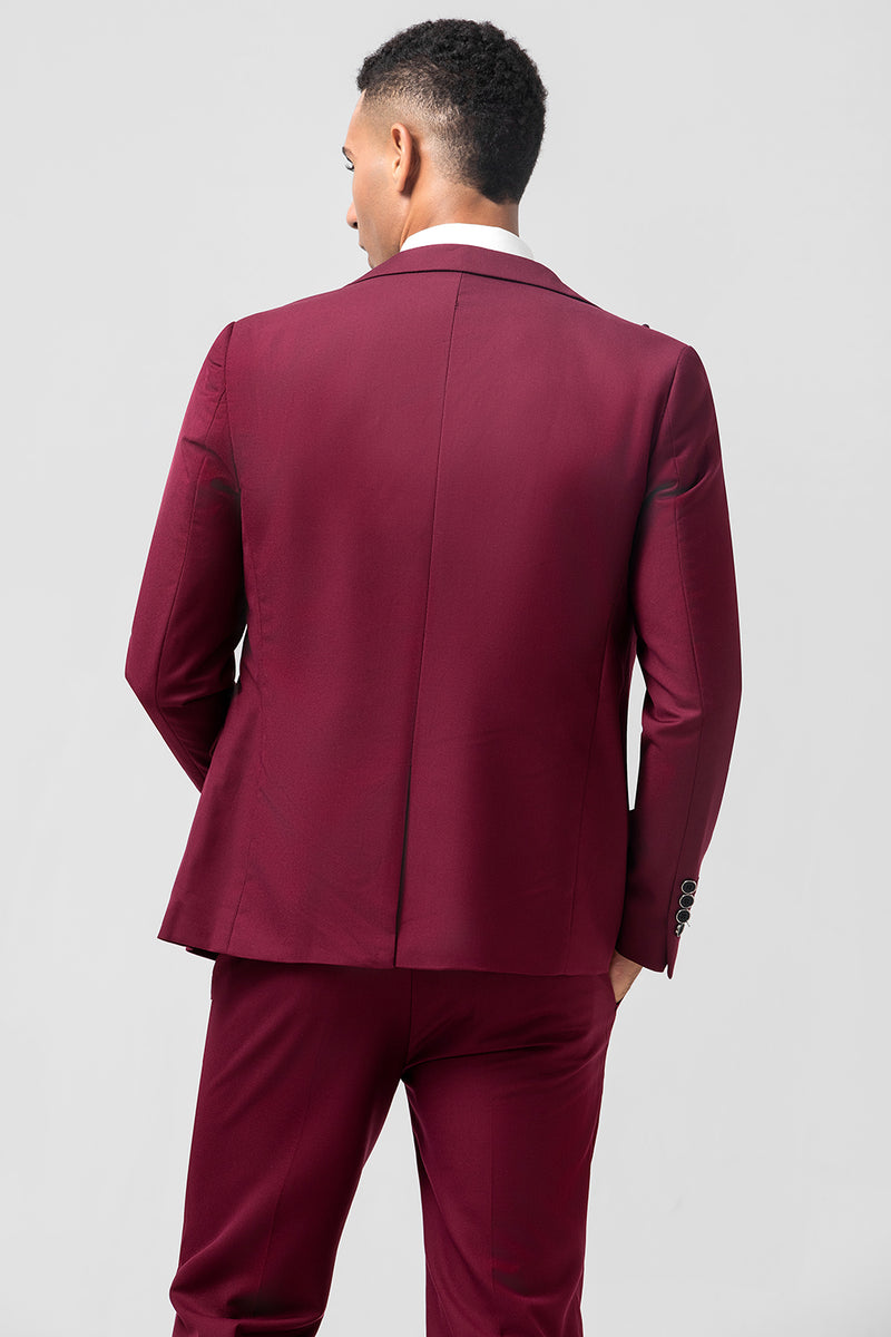 Load image into Gallery viewer, Burgundy Peak Lapel 3 Pieces One Button Men's Prom Suits