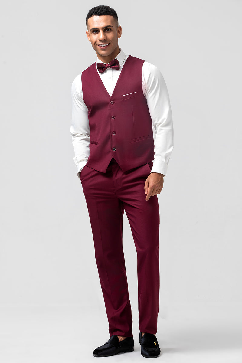 Load image into Gallery viewer, Burgundy Peak Lapel 3 Pieces One Button Men's Prom Suits