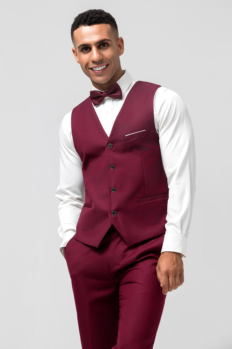 Load image into Gallery viewer, Burgundy Peak Lapel 3 Pieces One Button Men's Prom Suits
