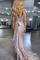 Load image into Gallery viewer, Yellow Corset Mermaid Spaghetti Straps Ruffles Prom Dress with Slit