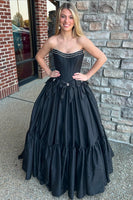 Load image into Gallery viewer, Black Corset A Line Pleated Bow Knot Strapless Prom Dress