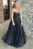 Load image into Gallery viewer, Black Corset A Line Pleated Bow Knot Strapless Prom Dress