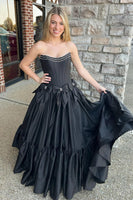 Load image into Gallery viewer, Black Corset A Line Pleated Bow Knot Strapless Prom Dress