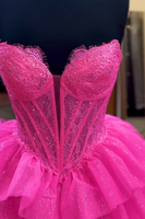 Load image into Gallery viewer, Sparkly Fuchsia Corset Tiered Strapless Long Prom Dress