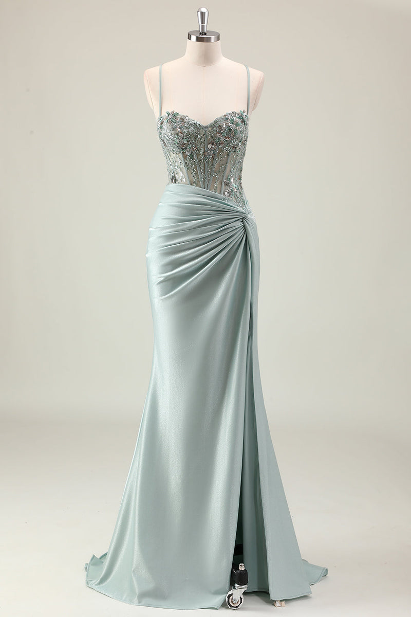 Load image into Gallery viewer, Dark Navy Mermaid Sparkly Sequins Prom Dress with Slit