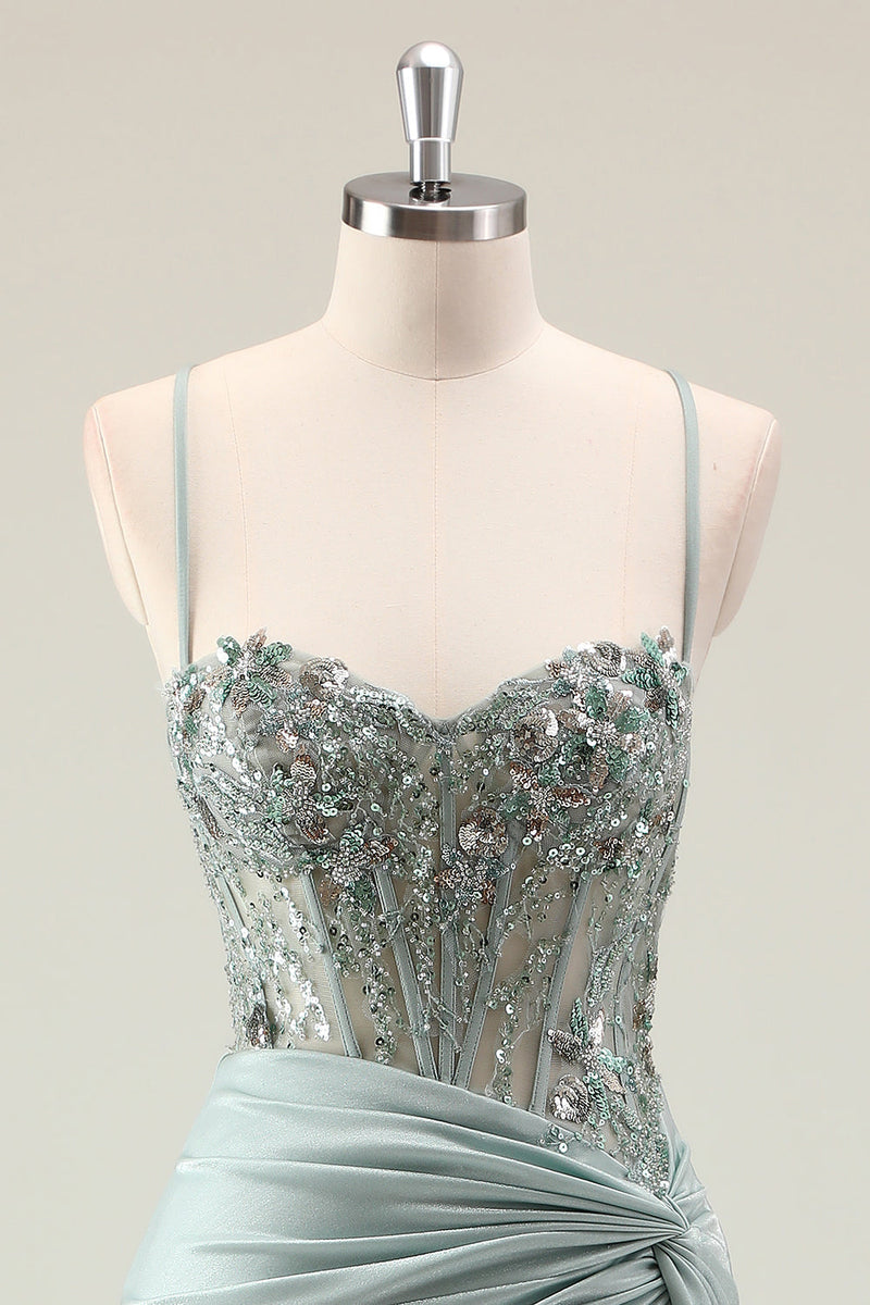 Load image into Gallery viewer, Dark Navy Mermaid Sparkly Sequins Prom Dress with Slit