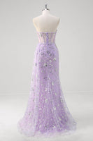 Load image into Gallery viewer, Light Purple Strapless Mermaid Corset Sequin Prom Dress With Slit
