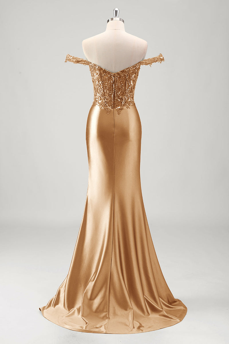 Load image into Gallery viewer, Off The Shoulder Grey Green Mermaid Sequin Metallic Prom Dress