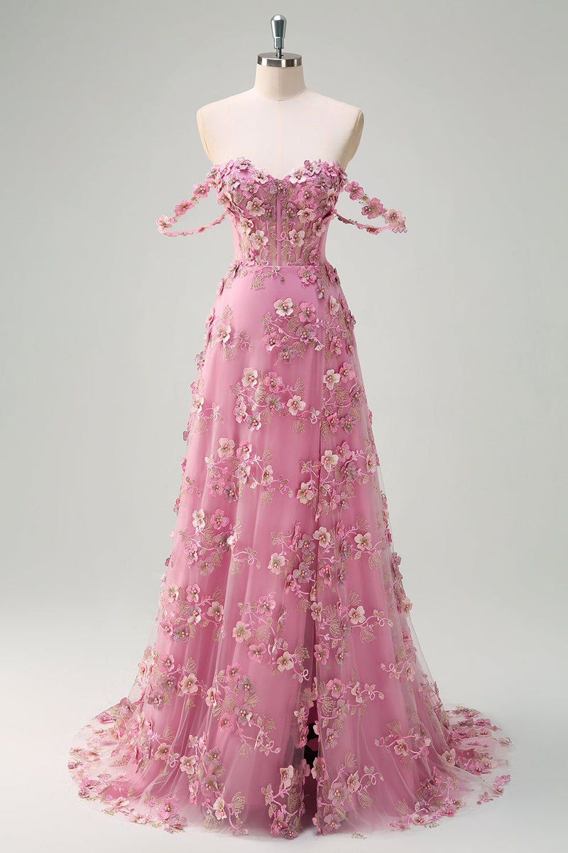 Load image into Gallery viewer, Off The Shoulder Taro Purple A Line Applique Long Prom Dress