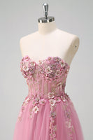 Load image into Gallery viewer, Taro Purple A Line Strapless 3D Flower Corset Prom Dress