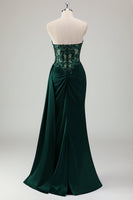Load image into Gallery viewer, Sparkly Dark Green Mermaid Corset Long Prom Dress with Slit