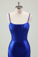 Load image into Gallery viewer, Royal Blue Mermaid Corset Long Prom Dress with Slit