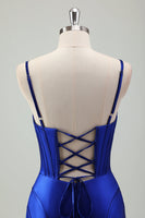 Load image into Gallery viewer, Royal Blue Mermaid Corset Long Prom Dress with Slit