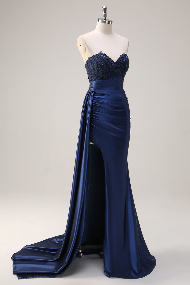Sexy Strapless Mermaid Navy Blue Prom Dress Long Party Dress cc2000