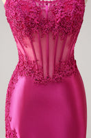 Load image into Gallery viewer, Fuchsia Mermaid Strapless Corset Prom Dress with Slit