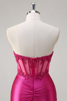 Load image into Gallery viewer, Fuchsia Mermaid Strapless Corset Prom Dress with Slit