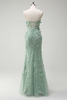 Load image into Gallery viewer, Floral Sage Mermaid Appliqued Long Prom Dress with Slit