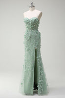 Load image into Gallery viewer, Floral Sage Mermaid Appliqued Long Prom Dress with Slit