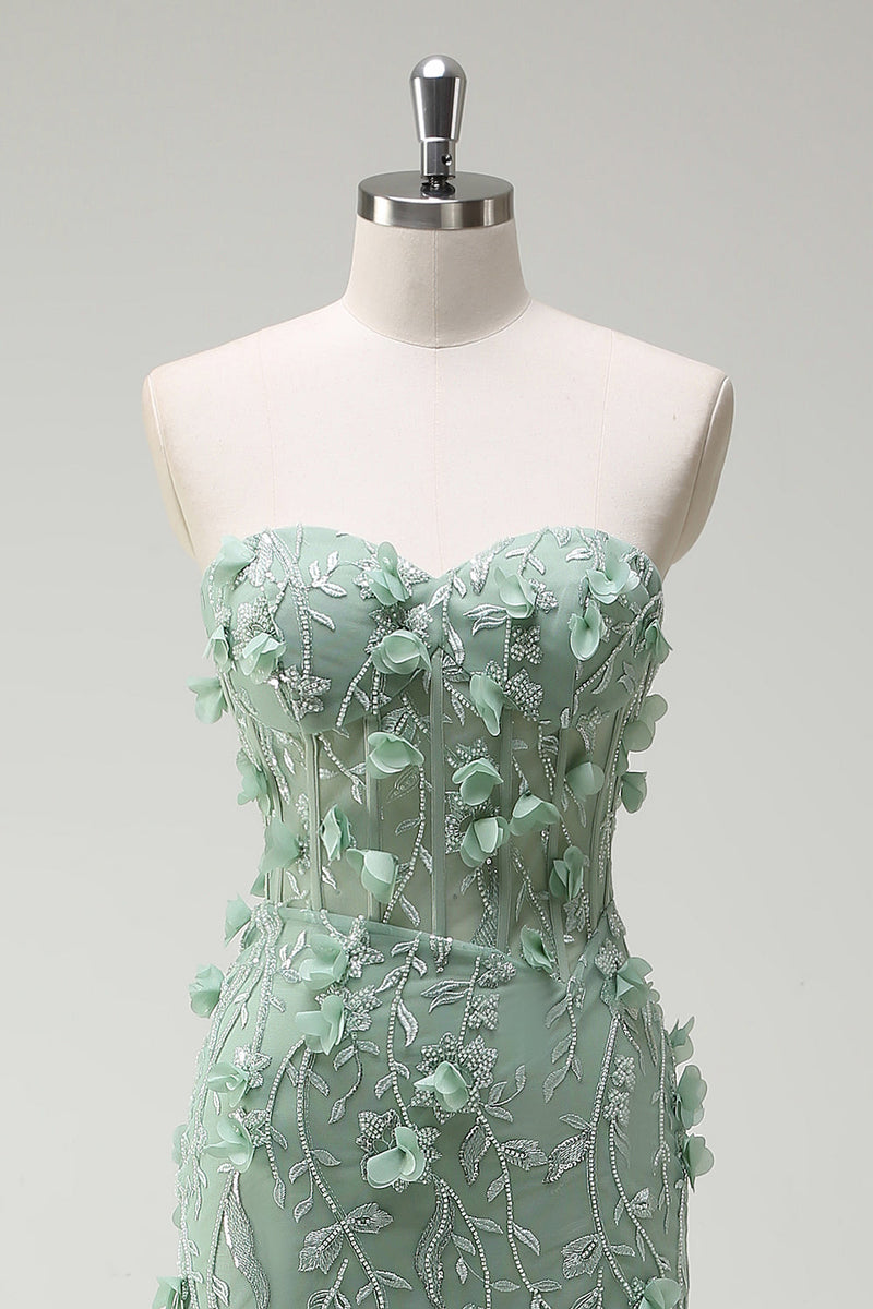 Load image into Gallery viewer, Floral Sage Mermaid Appliqued Long Prom Dress with Slit