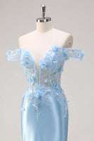 Load image into Gallery viewer, Off The Shoulder Sky Blue Mermaid Corset Floral Long Prom Dress