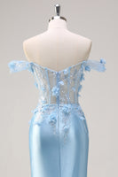 Load image into Gallery viewer, Off The Shoulder Sky Blue Mermaid Corset Floral Long Prom Dress